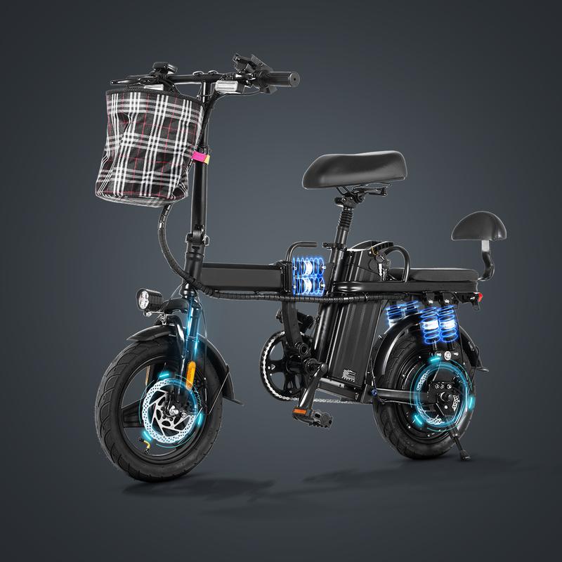 A9 Electric Bicycle 48V/16Ah Folding Bike for Adults, 14" Ebike Urban City, 10 Shock Absorptions, Cheap Affordable Time Trial Bike Handlebar Bag