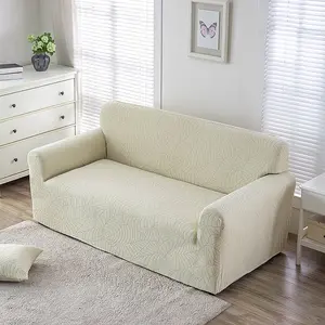 Minimalist Cream Sofa Cover, Leaf Pattern Elastic Sofa Protector, Modern Furniture Protection, Washable Pet-Resistant, All Seasons