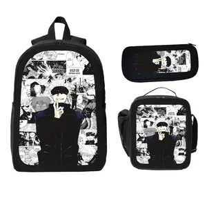 3Pcs Set Anime Gojo Satoru Backpack School Travel Casual Daily Student Laptop Bag Pencil Case Lunch Bag Set Lightweight Comfortable Teen Kids Fans Gift