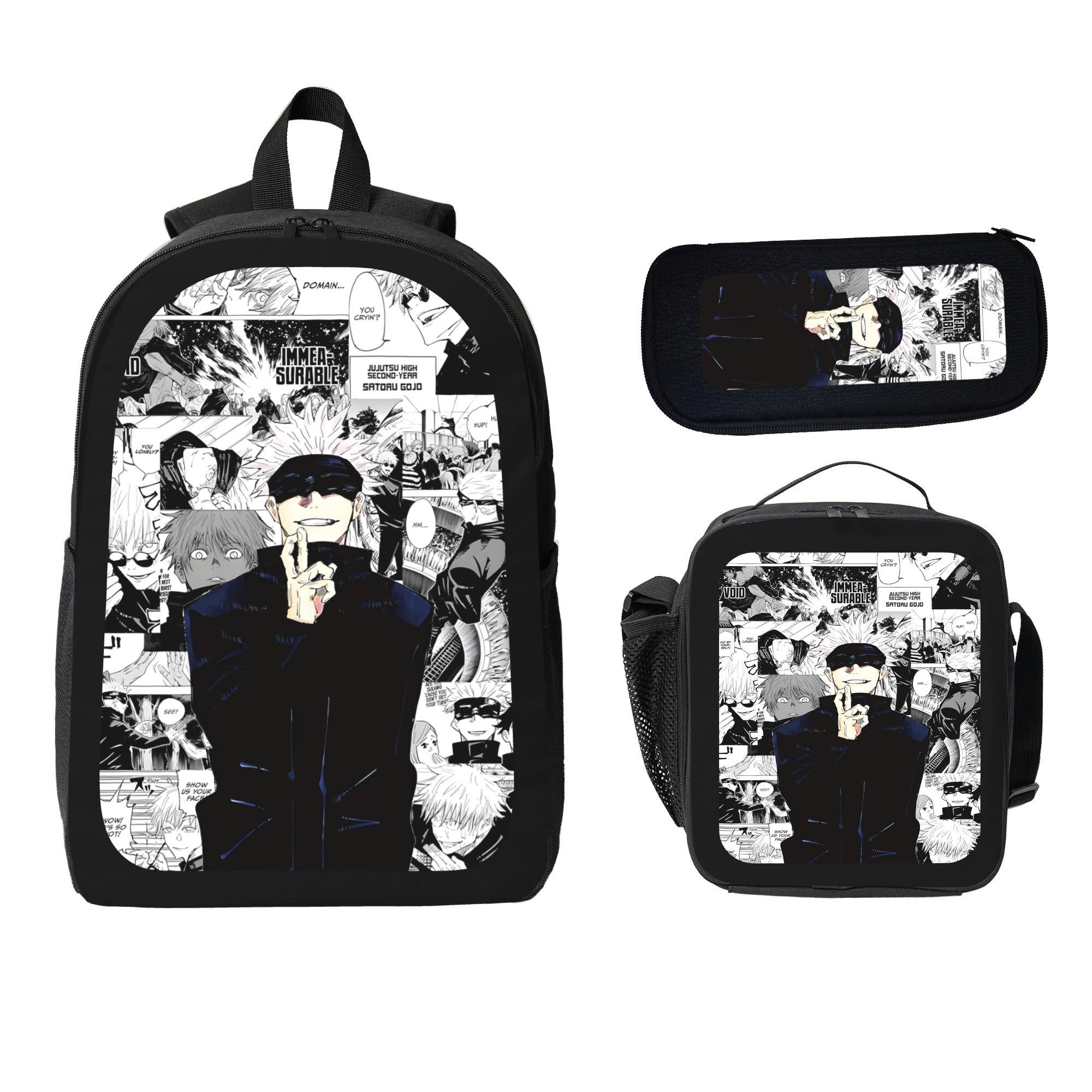 3Pcs Set Anime Gojo Satoru Backpack School Travel Casual Daily Student Laptop Bag Pencil Case Lunch Bag Set Lightweight Comfortable Teen Kids Fans Gift