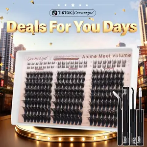 Geeneiya Anime Meet Volume Lash Clusters Kit with Bottom Lashes |Volume Lashes |Spiky Lashes | with Waterproof Lash Bond and Seal, Tweezers,DIY Lash Clusters Kit D Curvature DealsForYouDays