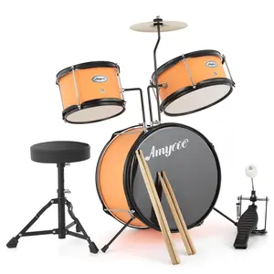3 Piece Kids Drum Set with Cymbal,2 Drumsticks, Pedal,2 Tom,Beginner Junior Drum Kit with Throne Stool, Musical Instruments for Boys and Girls,yellow