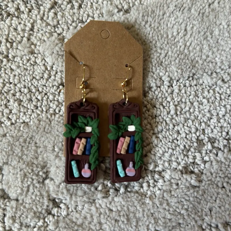 Bookish Dangles - Unique Book-Shaped Earrings with Colorful Books and Greenery Design for Book Lovers