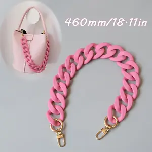 Pink or Black Matte Acrylic Bag Chain Strap Flat Purse Replacement Chain with Gold Buckles Decorative Handbag Wallet Crossbody Shoulder Strap Trendy Minimalist Chic