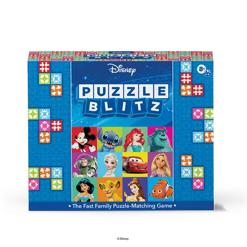 Disney Puzzle Blitz Family Fun Board Game with 100 Unique Puzzles & 4 Difficulty Levels - Ideal for Ages 8+ - Fast-Paced Tabletop Game for 2-4 Players - Enhances Problem-Solving Skills & Cognitive Abilities