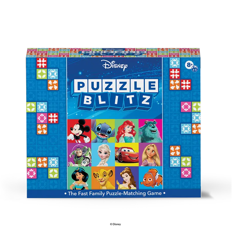 Disney Puzzle Blitz Family Fun Board Game with 100 Unique Puzzles & 4 Difficulty Levels - Ideal for Ages 8+ - Fast-Paced Tabletop Game for 2-4 Players - Enhances Problem-Solving Skills & Cognitive Abilities