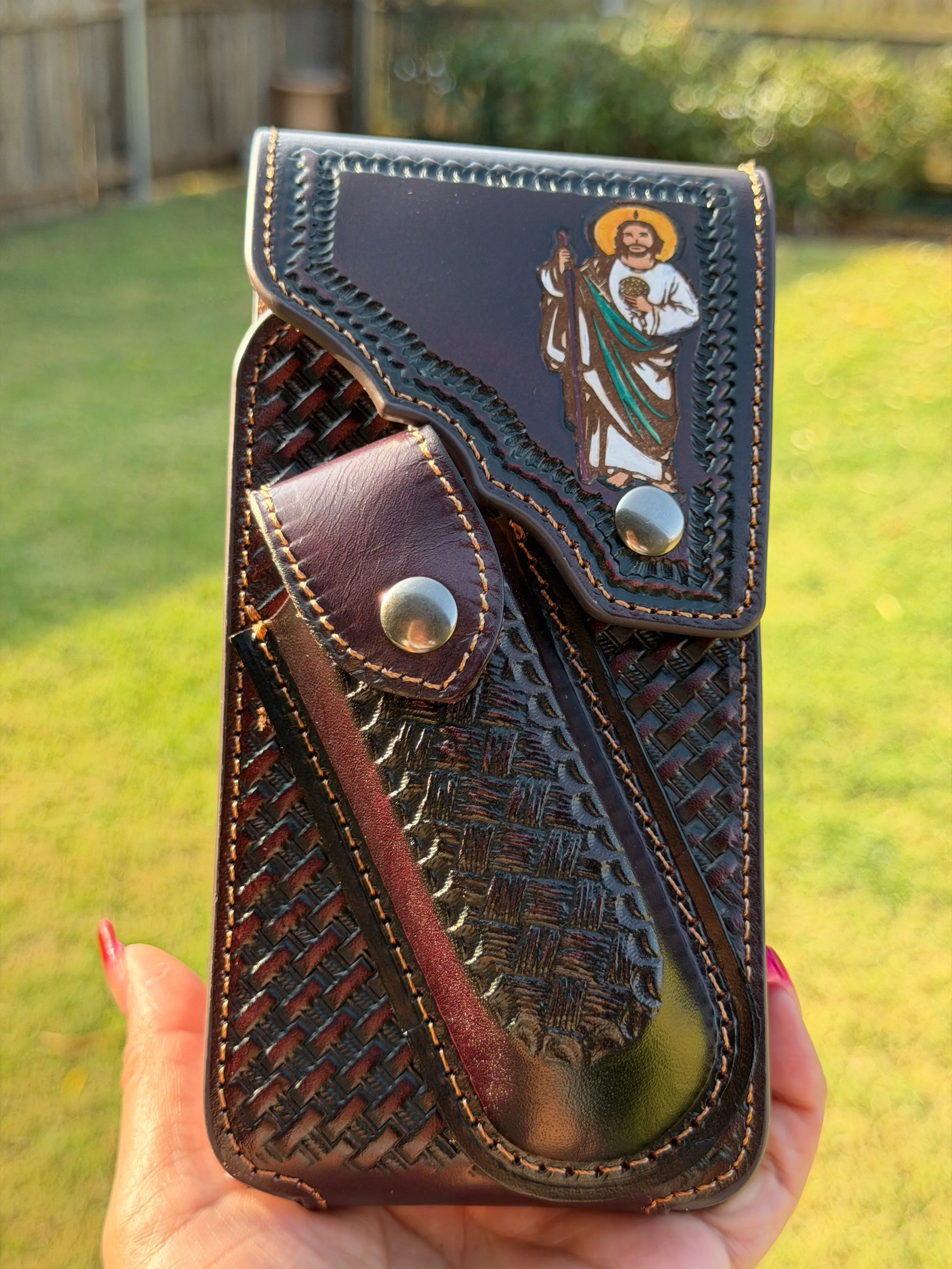 Western Leather Cell Phone Holster with Knife Pocket