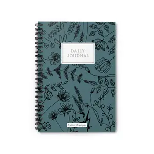 Teal Fine Line Floral Daily Journal, Therapy Journal, Gratitude Journal, Diary, Thoughts, My Thoughts, Prayer Journal, Spiral Notebook