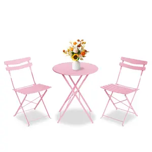 [HOT]  Garvee Space-Saving Collapsible Patio Bistro Set – 3-Piece Metal Table and 2 Chairs, No Assembly, Compact Outdoor/Indoor Furniture for Balcony, Garden, Yard