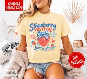 Strawberry Festival Cropped Comfort Colors Tee, Trendy Tshirt for Women