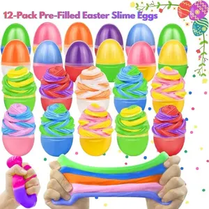 12-Pack Pre-Filled Easter Slime Eggs – Butter Slime Egg Fillers, Stress Relief Toys, Egg Hunt Party Favors & Easter Basket Stuffers for Gift for Kids & Teens