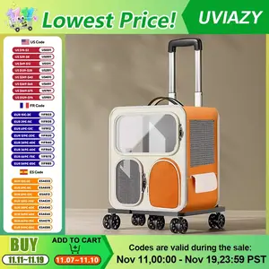 Extra Large Pet Carrier Double Layer Space Cat Carrier with Removable telescopic Trolley for Multiple Cats Portable Travel Crate