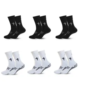 6 pair Trust God football Socks Faith Inspired Socks with Bold Cross Design Comfortable & Breathable,professional training and competition socks, thickened terry sole, anti-slip silicone dots