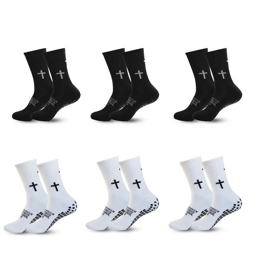 6 pair Trust God football Socks Faith Inspired Socks with Bold Cross Design Comfortable & Breathable,professional training and competition socks, thickened terry sole, anti-slip silicone dots, Grip Socks, Cross Grip Sock