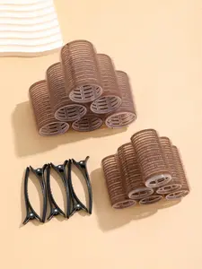 18PCS Brown Hair Rollers Set – Self Grip Volume Curlers for Blowout Style, No Heat Needed, Perfect for Daily Styling, Work, Date Night & Holiday Looks