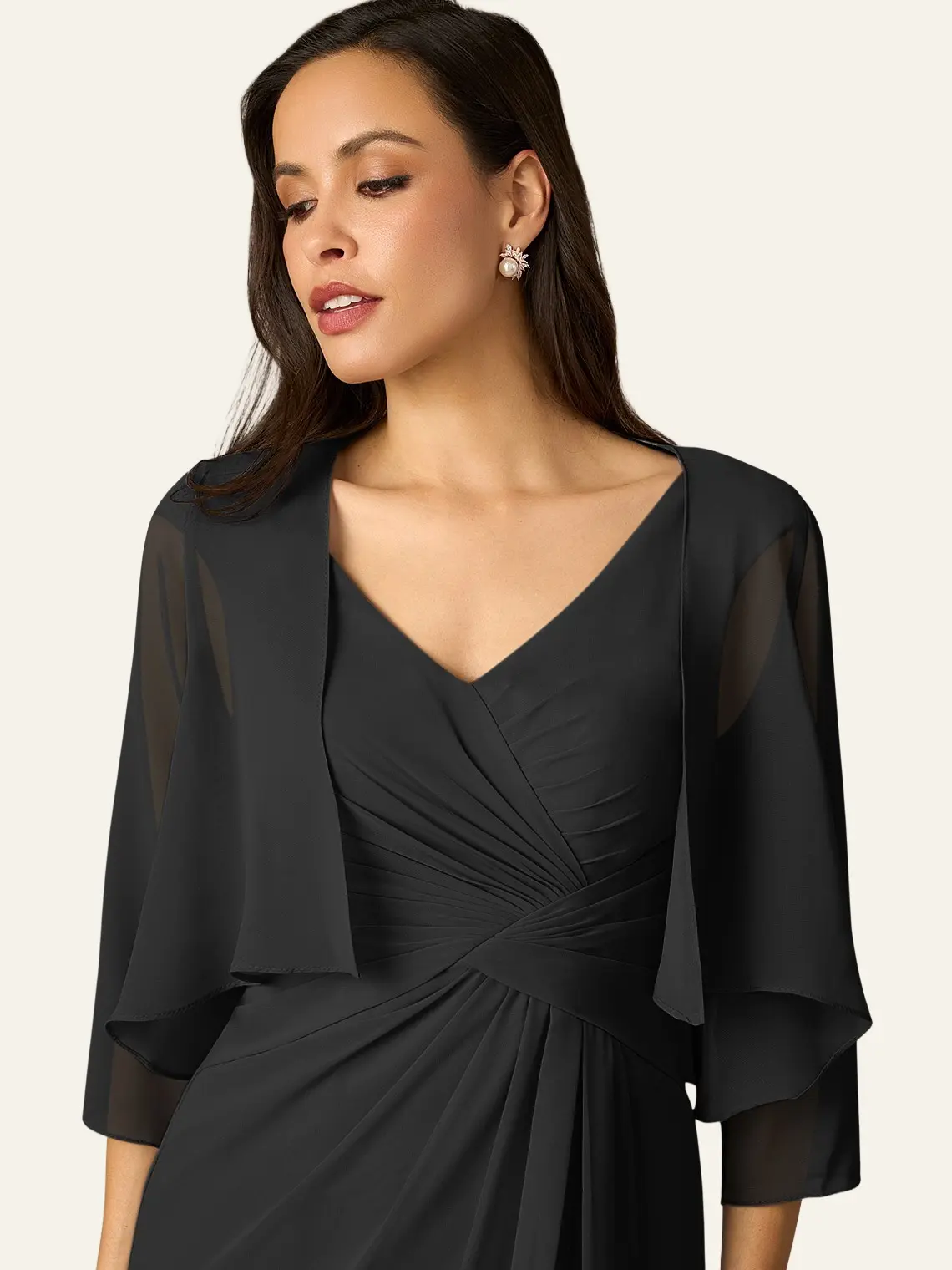 Azazie Fisher Cropped Sheer Draped Sleeve Wedding Bridesmaid Formal Chiffon Shawl