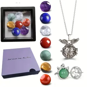7pcs Crystal Pendant Set Wings Crystal Round Bead Stone Women's Rope Cage and Lock Pendant Crystal Stone Valentine's Day Surprise Gift for Friends decor Kit