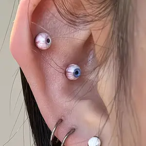 1pc Halloween Gothic Cute Resin & Alloy Ear Bone Stud Earring with Unique Eye Design - Versatile Party Accessory for All Occasions, Celebrate the Festival | Playful Accessory | Unique Eye Desig