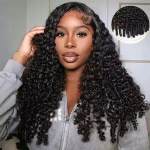 CUTE BEIN 3 in 1 Burmese Curly Half Wig Human Hair Glueless Flip Over Half Wig with Drawstring Spiral Curly Ends V Part Burmese Curly Wig Human Hair