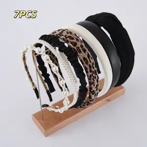7pcs Pack Women' Anti-Slip Wide Elastic Headbands - Non-Slip Hold Hair Bands Suitable for Women, & Leopard Print, Casual, Office, Gym, Travel - Comfortable Hair