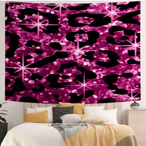 Gorgeous Dazzling Hot Pink Leopard Tapestry, Stunning Sparkling Starburst Glitter Wall Hanging, Bold Glamorous Black Leopard Print, Luxurious Shimmery Y2K Aesthetic Wall Art for Trendy Bedroom & Dorm Decor
