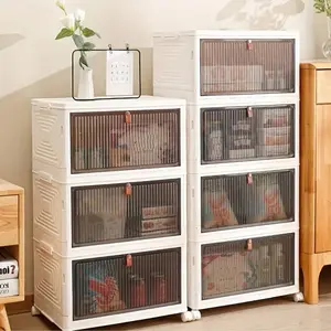 Large Foldable Shoe Cabinet with Wheels, 2/3/4/5/6 Layers, Stackable and Adjustable Storage, Perfect for Bedroom and Living Room Organization, Collapsible System, Furniture Storage