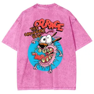 Courage The Cowardly Dog Unisex Fit Washed T-Shirt Menswear Cotton Crewneck Streetwear Vintage Retro Heart Hands