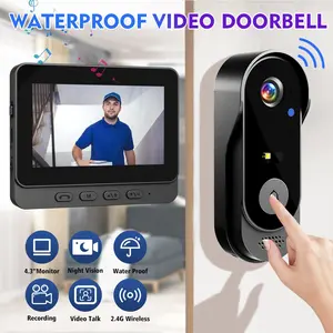 Wireless Smart Video Doorbell with 4.3 Inch Color Screen, Night Vision, Waterproof Design, Long Battery Life, Supports Video Call & Two-Way Audio