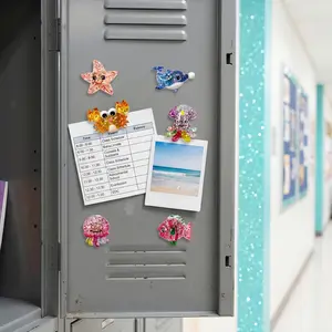 6-Piece Glitter Ocean Animal Magnets, Resin Sequins Decorative Stickers, Kitchen Fridge Office Cabinet Decoration, Adorable Marine Life & Note Holder