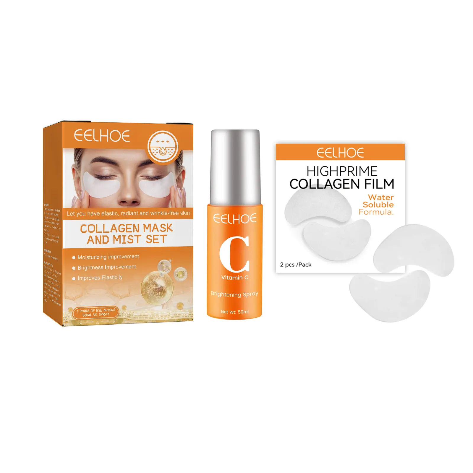 EELHOE Collagen Eye Mask Spray Set Anti-Wrinkle And Anti-Aging Collagen Hydrating Hyaluronic Moisturize lash serum gold moisturize eye mask gel  anti-wrinkle eyecreamwomen Collagen Moisturizing Facial Hydrate lashserum rejuvr  xcollagen  night  mask