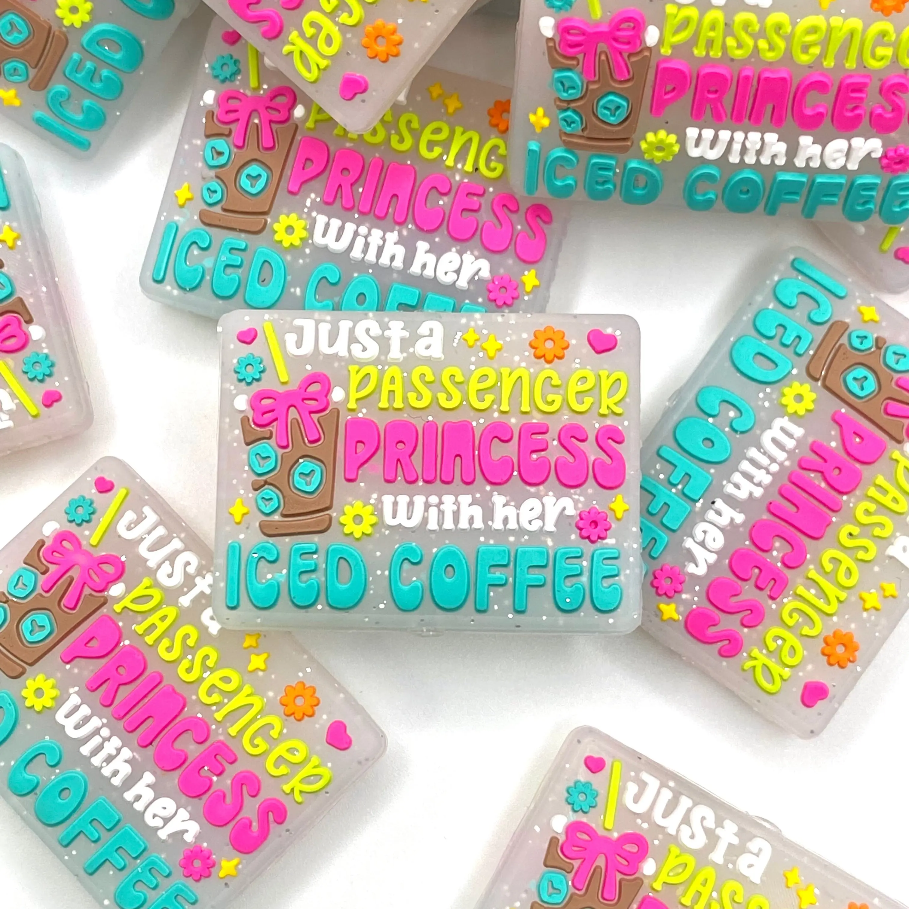1pc Just A Passenger Princess With Her Iced Coffee Silicone Focal Beads - Humor Beading & Craft Neon Sparkle