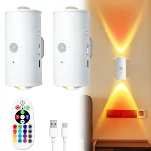 Magnetic LED Wall Sconce, 16 Color Changing RGB Wall Light with Remote & Touch Control, Motion Sensor, Rechargeable Battery Operated, Dimmable Up Down Wall Lamp for Bedroom Staircase Hallway Doorway