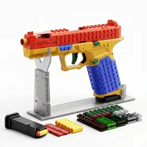 Glock toy gun,Building Block Toy Gun, Automatic Shell Ejecting Blaster with DIY Fun, Fits Most Building Brick Systems, Includes Figurines & Display Stand, Suitable for 14+