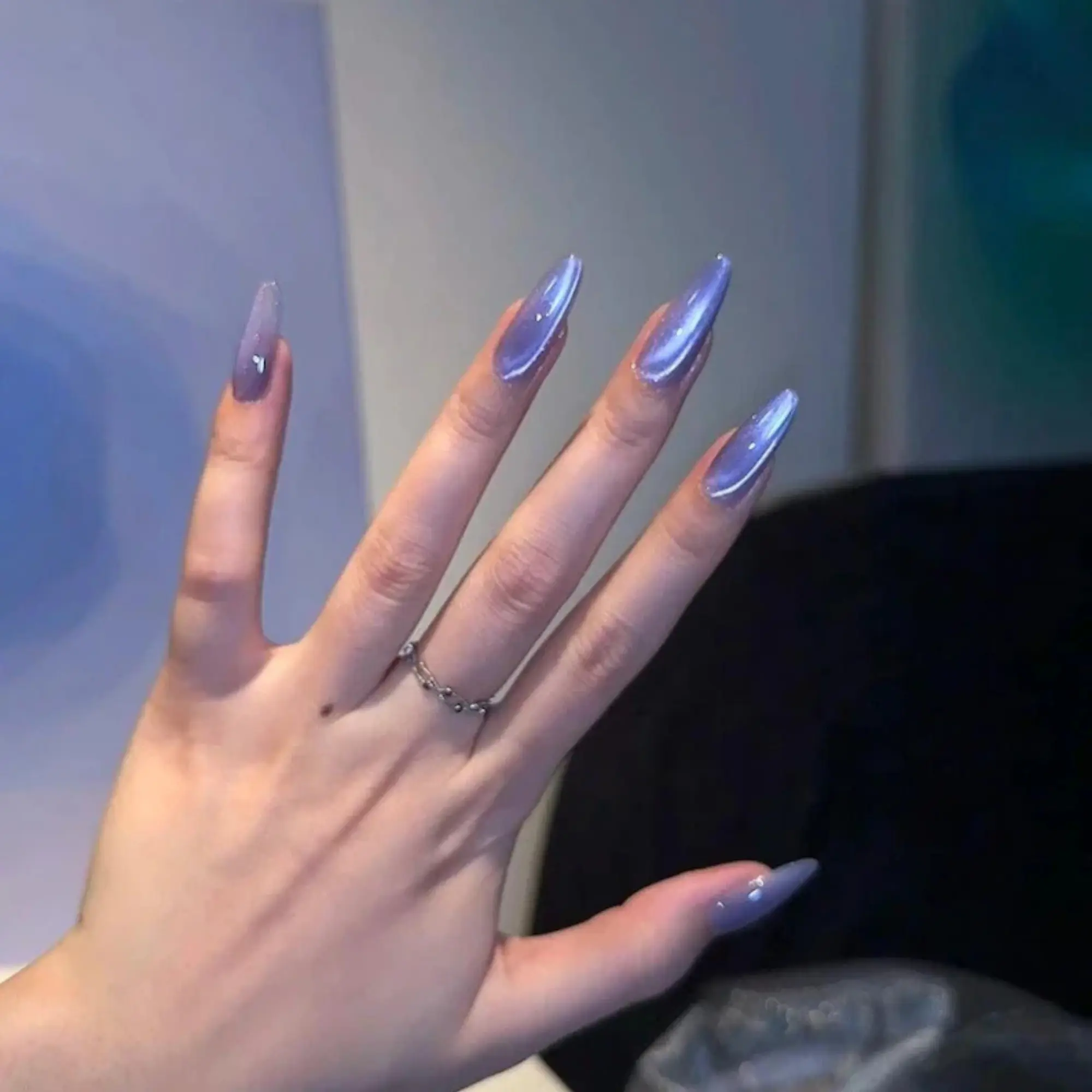 Pretty Galaxy Purple Cat Eye Press on Nails | Long nails | Cateye Nails
