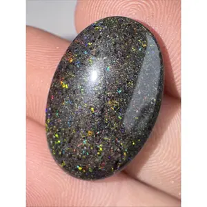 13ct Australian Andamooka Black Matrix Rainbow Opal Gemstone Cabochon 15x23mm