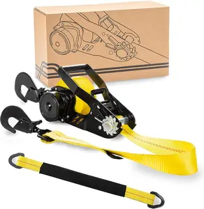 Retractable Ratchet Tie-Down Strap, 2in x 15ft Heavy-Duty with Snap Hooks,10,000lbs Breaking Strength & 3,333lbs Working Load Limit, Comes with a 36-Inch Axle Strap (Direct Hook 1 count)