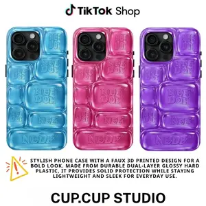 Super Solid Squish Printed 3D Effect Tough Phone Case, Cool Crush IceCube Phone Case, 3D Visual Printed Graphic Hard Phone Cover, Phone Accessories