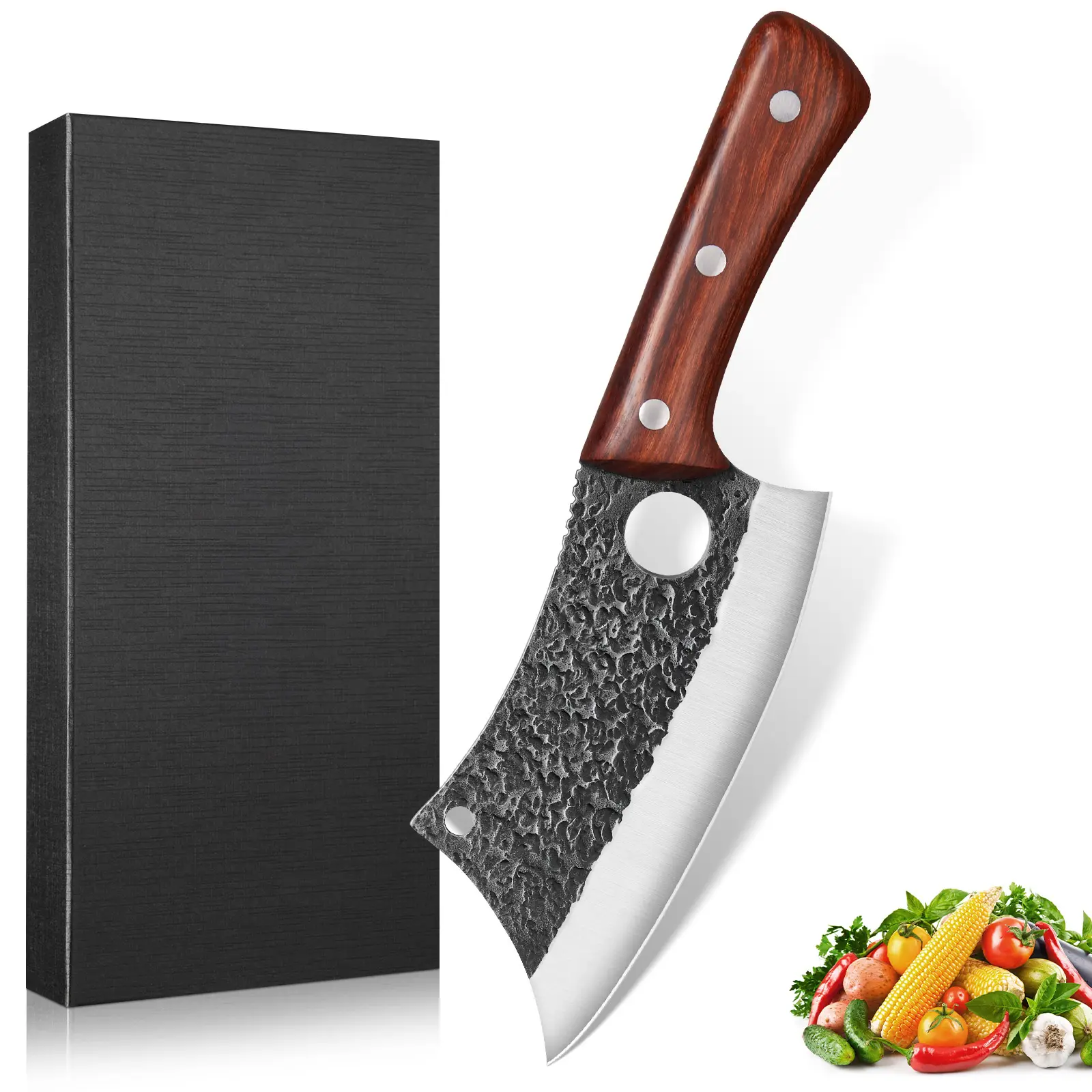 Hand-Forged Serbian Chef Knife, High Quality Durable Meat Cutting Kitchen Knife for Home and Outdoor Cooking