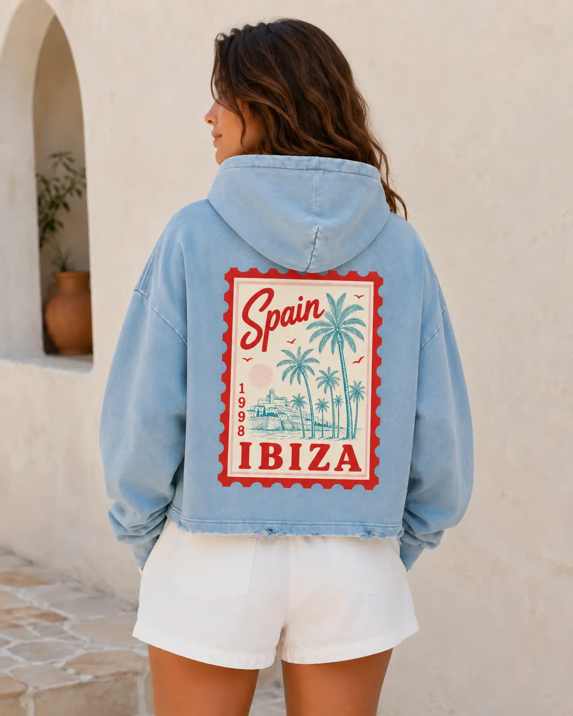 Spain | Ibiza | Vintage Washed Frayed-Hem Hoodie