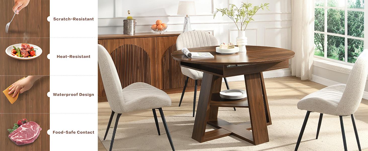 YunKiTech 43.3"–59" Inch Kitchen Dining Table for 4-6,Wood Kitchen Dinning Table for Dining Room Kitchen Living Room,Modern Rustic Style Large Round Table expandable YunKiTech 43.3"–59" Inch Kitchen Dining Table for 4-6,Wood Kitchen Dinning Table for Dining Room Kitchen Living Room,Modern Rustic Style Large Round Table expandable