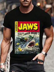 100% Cotton  Unisex Jaws Pulp Attack Comic Cover Short Sleeve T-Shirt Funny Humor Outfit Graphic Printed Tee Golf Gift T-Shirt For Men And Women