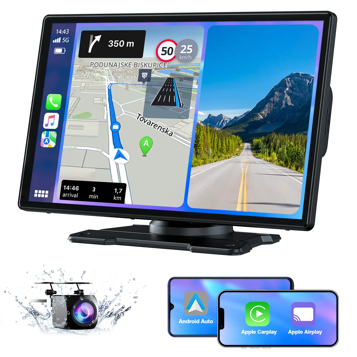 LAMTTO 9-Inch Wireless Car Stereo with Carplay, Backup Camera, GPS Navigation, Android Auto carplay screen