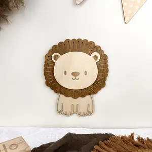 Ins-style wooden lion wall stickers, wall decoration for children's rooms, cartoon lion head baby photo props