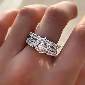 3pcs CZ Ring Set for Women | 9x9mm Engagement Wedding Jewelry | Valentine's Day Gift