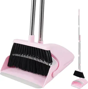 Collapsible Broom & Dustpan Set | Small Pink Outdoor/Indoor Sweeping Kit for Home, Office, Kitchen & Lobby