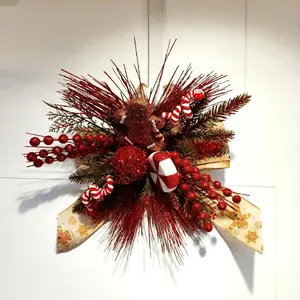 [Christmas Gift] Floral Gingerbread Decorative Bow - 13 Inch Brown Red Christmas Ornament