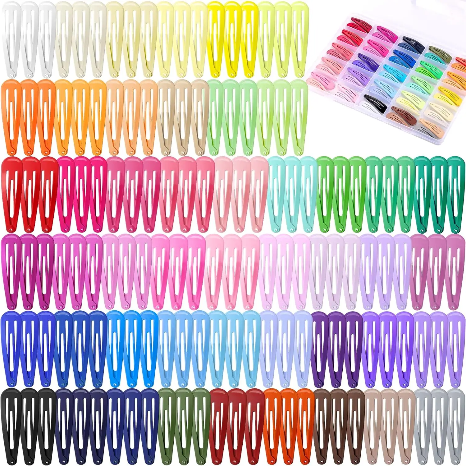 150pcs Hair Clips, 50 Colors Hair Barrettes for Girls, Funtopia 2 Inch Colorful Snap Hair Clips with Storage Case, Non Slip Metal Barrettes for Women Girls Toddler Kids Teens