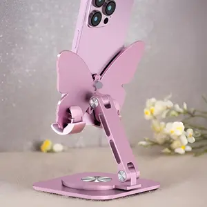 360° Adjustable Elegant Butterfly-Shaped Aluminum Phone Stand, Foldable Desk Holder with Durable Construction