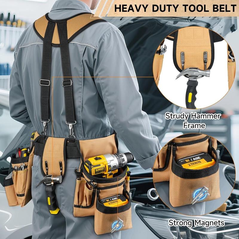 Tool Belt with Suspenders,27-Pockets Heavy Duty Tool Belts for Men with Tool Pouch,Detachable & Adjustable Work Belt Bag for Electrician,Carpenter,Construction,Utility Toolbelt,Black,Brown Tool Belt with Suspenders,27-Pockets Heavy Duty Tool Belts for Men with Tool Pouch,Detachable & Adjustable Work Belt Bag for Electrician,Carpenter,Construction,Utility Toolbelt,Black,Brown