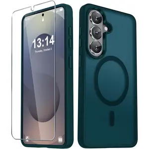 Magnetic Case for Samsung Galaxy S26 Matte Blue Frosted Phone Cover with Screen Protector, MagSafe Compatible Military Grade Shockproof Slim Fit Protective Case, Drop Proof Anti-Fingerprint Translucent Back Cover